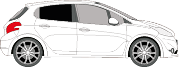 Afbeelding van Zijruit rechts Peugeot 208 5 deurs  (DONKERE RUIT)
